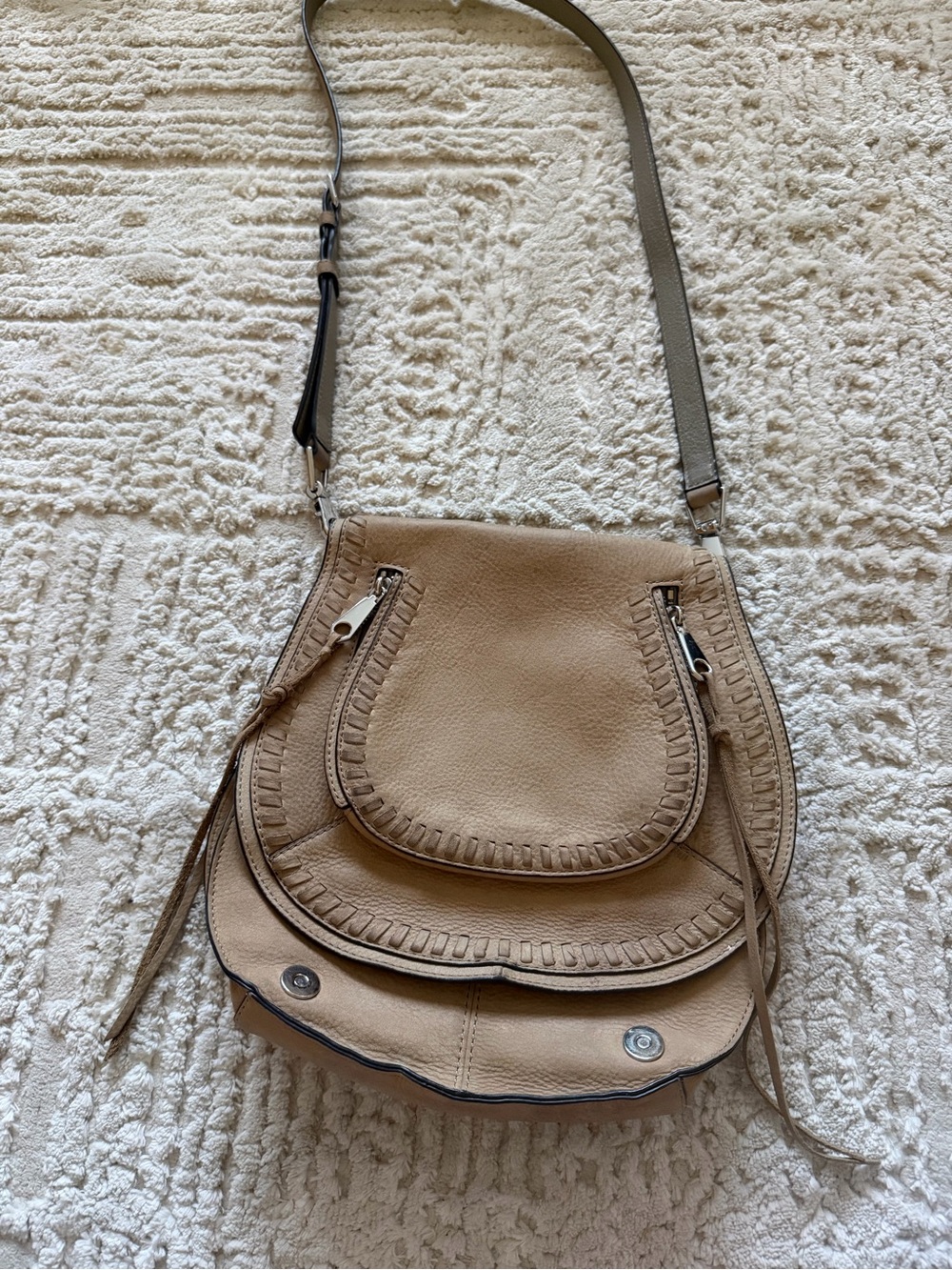 Rebecca Minkoff Leather Crossbody Saddle Bag in Taupe